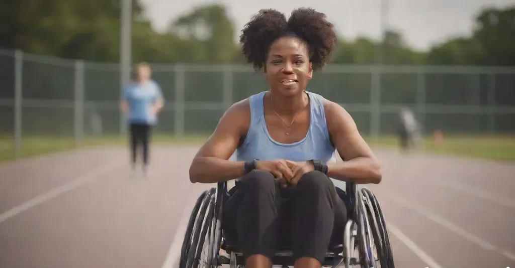 A woman with disabilities running track