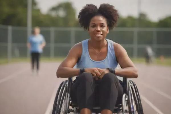 A woman with disabilities running track